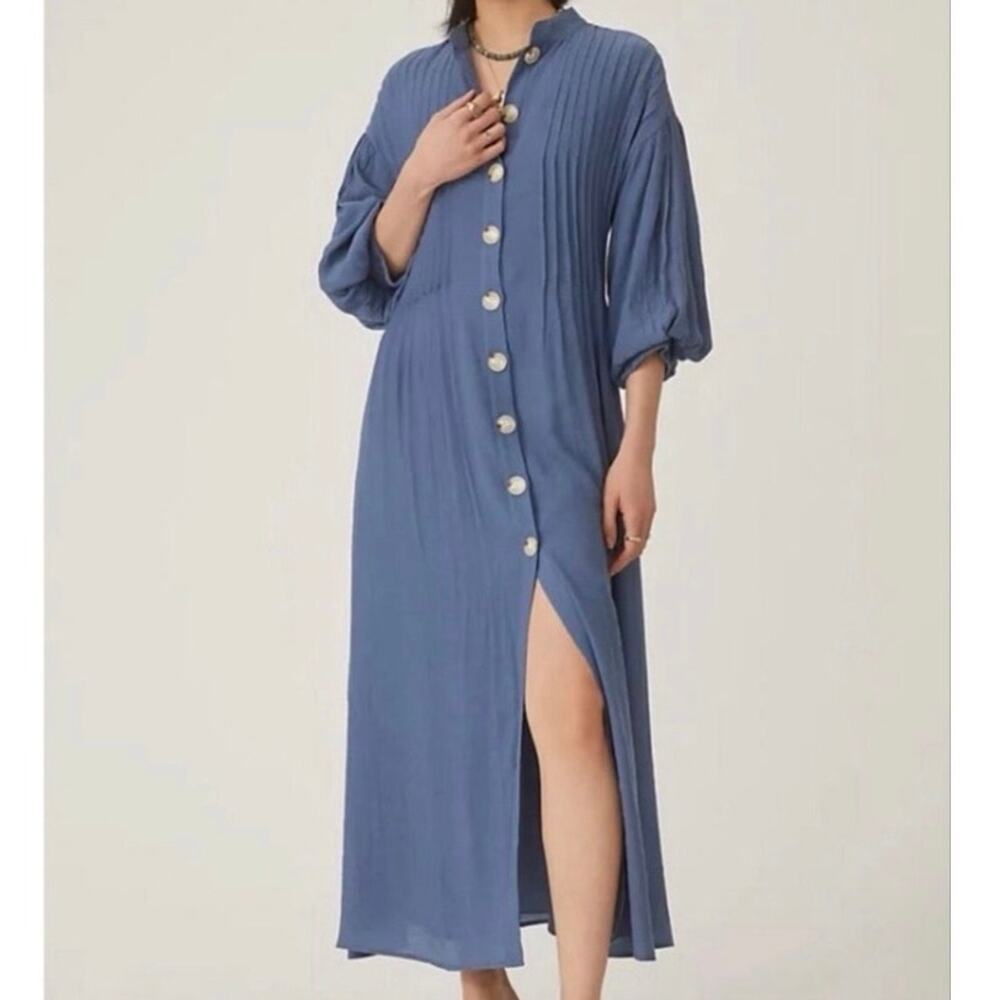 Mare Mare x Anthropologie Size L Button Front Maxi Dress Dusty Blue Pockets